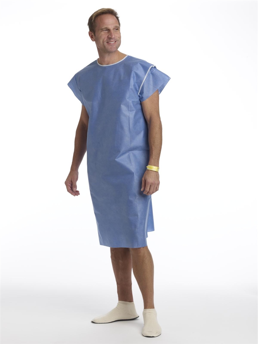 3 Pack - Blue Hospital Gown with Back Tie / Hospital Patient Gown with Ties  - On | eBay